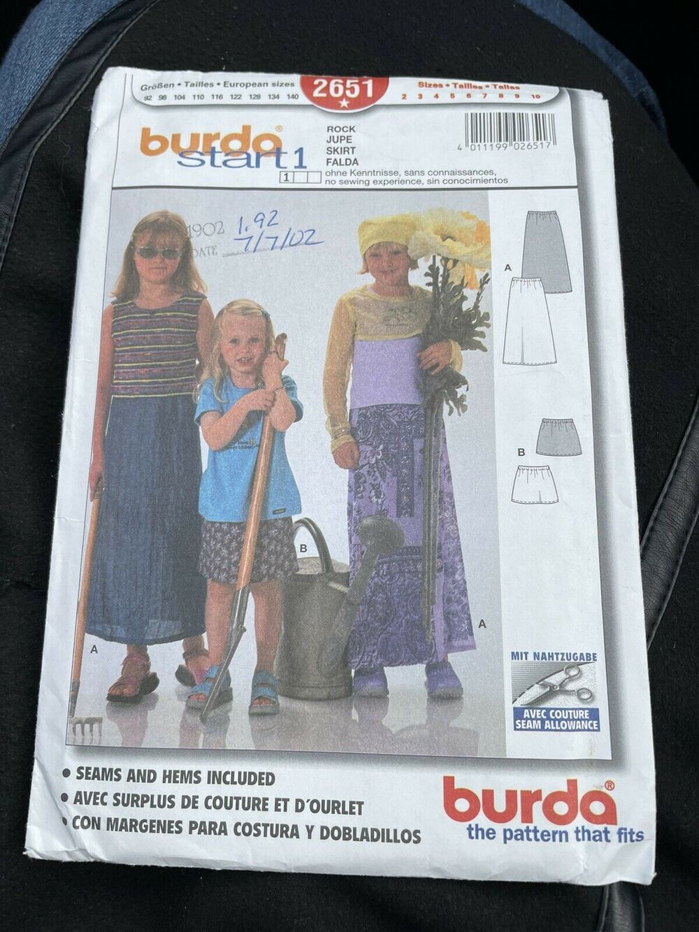 Burda start 1 sewing pattern skirts #2651 sizes 2-10 girls Uncut